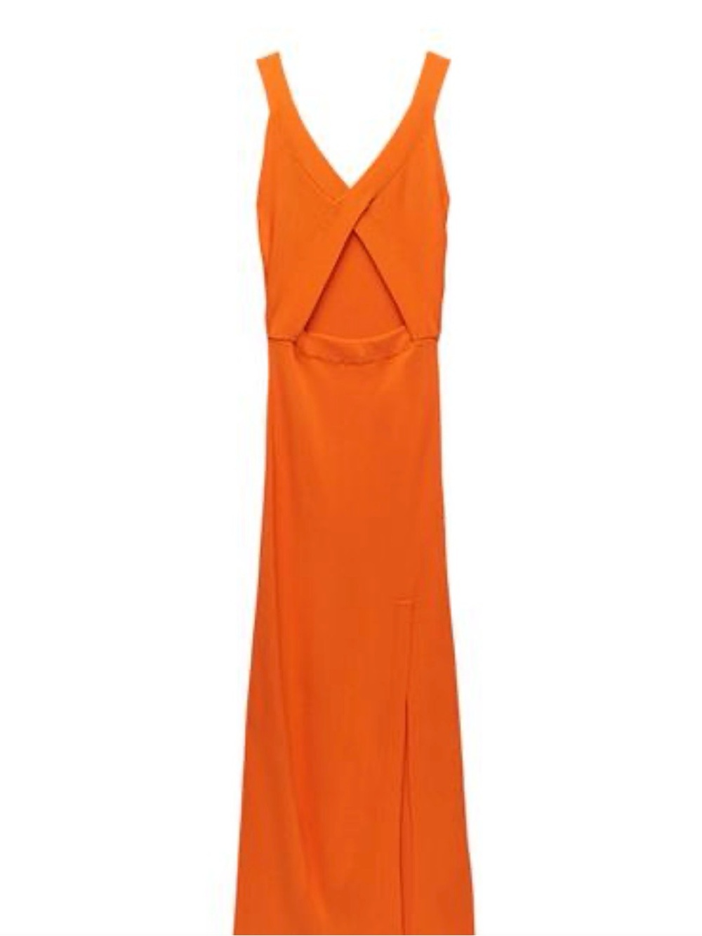Zara Bright Orange Sleeveless Maxi Dress with Crossover Bodice